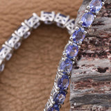 Platinum over Sterling Silver Oval 7.7 cts. Tanzanite Line Bracelet (7.50 in)