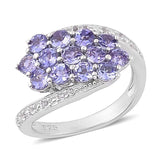 Platinum Sterling Silver TANZANITE & TOPAZ Bypass Cluster Ring