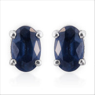 Platinum over Sterling Silver BLUE SAPPHIRE Stud Earrings