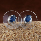 Platinum over Sterling Silver BLUE SAPPHIRE Stud Earrings