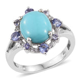 Platinum Sterling Silver Sonoran Blue Turquoise & Tanzanite & Zircon Ring Size 7.25