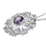 Platinum Bonded Brass White Topaz and Simulated Purple Diamond Art Deco Style Pendant with 20" Chain