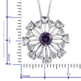 Platinum Bonded Brass White Topaz and Simulated Purple Diamond Art Deco Style Pendant with 20" Chain