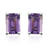 Set of 2 Sterling Silver Rose De France Amethyst Studs & White Topaz Earrings