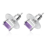 Set of 2 Sterling Silver Rose De France Amethyst Studs & White Topaz Earrings