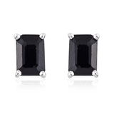 Set of 2 Sterling Silver Octagon & Round Black Sapphire Stud Earrings