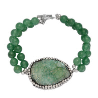 Green Quartzite & Green Drusy Austrian Crystal Bead Bracelet (7.50")