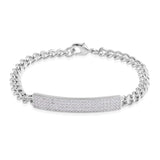 Silvertone over Brass Simulated White Diamond CZ ID Bracelet ( 7.00" )