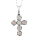 Platinum over Sterling Silver Ethiopian Welo Opal Cross Pendant and 20" Chain