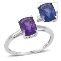 Platinum over Sterling Silver Color Change Fluorite Solitaire Ring (Size 9 Only)