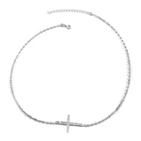 Sterling Silver Cubic Zirconia Side Cross Necklace 16"-18"