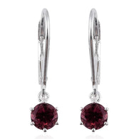 Sterling Silver India Rhodolite Garnet Dangle Lever Back Earrings