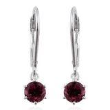 Sterling Silver India Rhodolite Garnet Dangle Lever Back Earrings