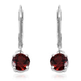 Sterling Silver Indian Garnet Dangle Lever Back Earrings