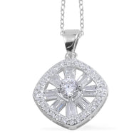 Sterling Silver Art Deco Style Pendant with Shimmering Cubic Zirconia & 18" Chain