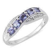 Platinum over Sterling Silver AA+ TANZANITE & TOPAZ Bypass Ring