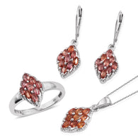 Platinum over Sterling Silver Orange SAPPHIRE Ring, Pendant, Earrings Set with Chain