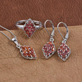 Platinum over Sterling Silver Orange SAPPHIRE Ring, Pendant, Earrings Set with Chain