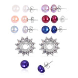 Stainless Steel Set of 7 Freshwater Pearl Stud Earrings with Crystal Ear Jacket