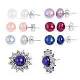 Stainless Steel Set of 7 Freshwater Pearl Stud Earrings with Crystal Ear Jacket