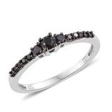 Platinum over Sterling Silver Graduating Black Diamond Ring (Size 7 Only)