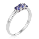 Platinum over Sterling Silver TANZANITE Trilogy Ring .570 cts