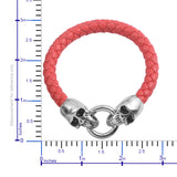 Stainless Steel Red Braided Faux Leather Skull Bracelet (7.50 in)