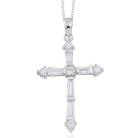 Sterling Silver Cubic Zirconia Cross Pendant and 18" Chain