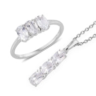 Sterling Silver White Topaz Ring and Pendant Set with Chain