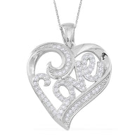 Sterling Silver Love Heart Pendant with Shimmering Cubic Zirconia & 18" Chain