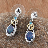 14K Yellow Gold & Sterling Silver Boulder Opal & Neon Apatite Drop Earrings