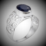 Sterling Silver Hand Crafted Blue SAPPHIRE Open Scroll Work Ring (Only Size 6)