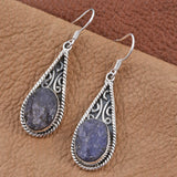 Sterling Silver Rough Cut TANZANITE Dangle Earrings (Handmade in Bali)