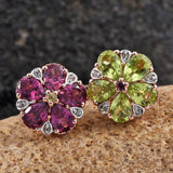 Designer *GP 14K RG Sterling Silver Garnet, Peridot and Topaz Flower Ring (Size 7.5)