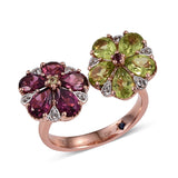 Designer *GP 14K RG Sterling Silver Garnet, Peridot and Topaz Flower Ring (Size 7.5)