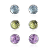 Set of 3 Sterling Silver Amethyst, Sky Blue Topaz & Peridot Stud Earrings