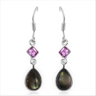 Sterling Silver Madagascar Labradorite & Pink Sapphire Drop Earrings