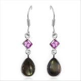 Sterling Silver Madagascar Labradorite & Pink Sapphire Drop Earrings