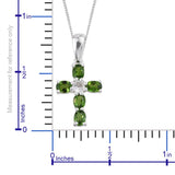 Sterling Silver Russian Chrome Diopside and White Topaz Cross Pendant and 20" Chain