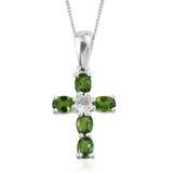 Sterling Silver Russian Chrome Diopside and White Topaz Cross Pendant and 20" Chain