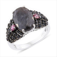 Sterling Silver GRAY SAPPHIRE, GARNET & BLACK SAPPHIRE Ring (size 8)