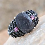 Sterling Silver GRAY SAPPHIRE, GARNET & BLACK SAPPHIRE Ring (size 8)