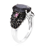 Sterling Silver GRAY SAPPHIRE, GARNET & BLACK SAPPHIRE Ring (size 8)