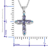 Platinum over Sterling Silver Tanzanite and Neon Apatite Cross Pendant and 20" Chain