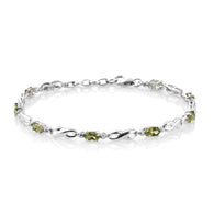 Platinum over Sterling Silver Green Peridot Eternity Symbol Bracelet