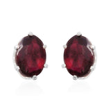 Set of 2 Sterling Silver Indian GARNET Studs & WHITE TOPAZ Stud Earrings