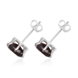 Set of 2 Sterling Silver Indian GARNET Studs & WHITE TOPAZ Stud Earrings