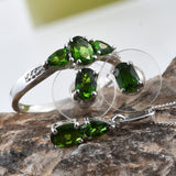 Platinum over Sterling Silver Russian Chrome Diopside Ring, Pendant, Earrings Set with Chain