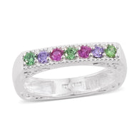 Sterling Silver CZ Multi Colored Simulated Diamond Euro Shank Ring