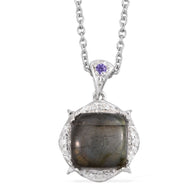 Sterling Silver Labradorite and Simulated Purple Diamond Pendant with 20" Chain